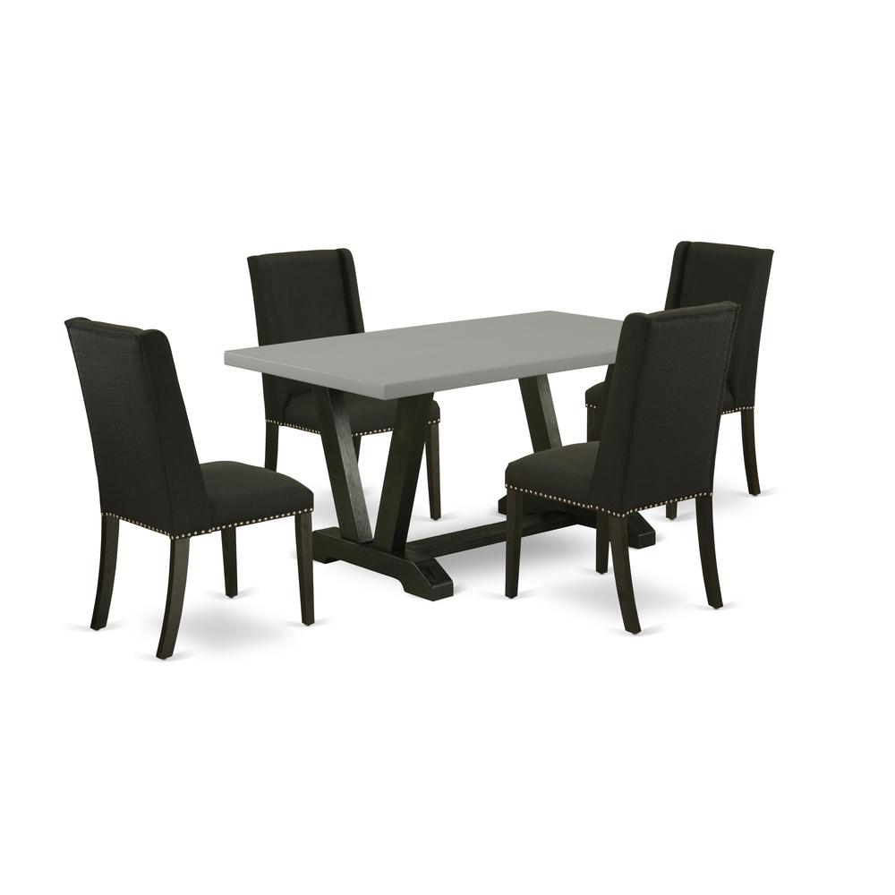 East West Furniture 5-Pc Dining room Table Set Included 4 Kitchen Dining chairs Upholstered Nails Head Seat and Stylish Chair Back and Rectangular Dinette Table with Cement Color Mid Century Dining Ta. Picture 1