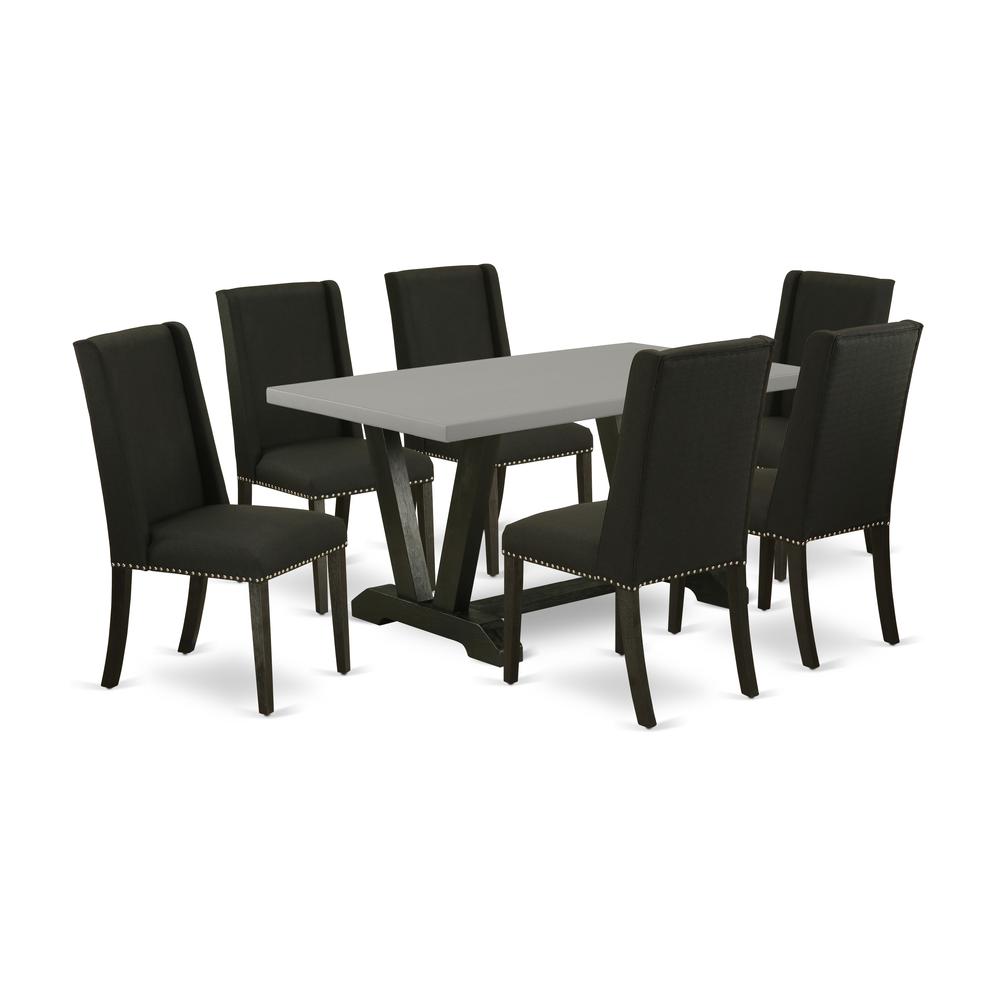 East West Furniture V696FL624-7 - 7-Piece Dining Room Table Set - 6 Parson Dining Chair and Dinette Table Hardwood Frame. Picture 1