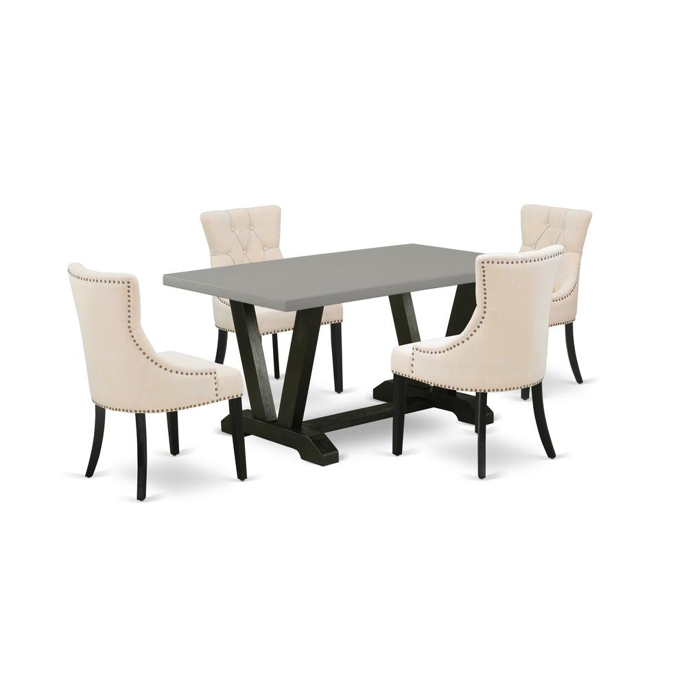 East West Furniture V696FR102-5 5-Pc Dinette Set - 4 Upholstered Dining Chairs and 1 Modern Rectangular Cement Breakfast Table with Button Tufted Chair Back - Wire Brushed Black Finish. Picture 1