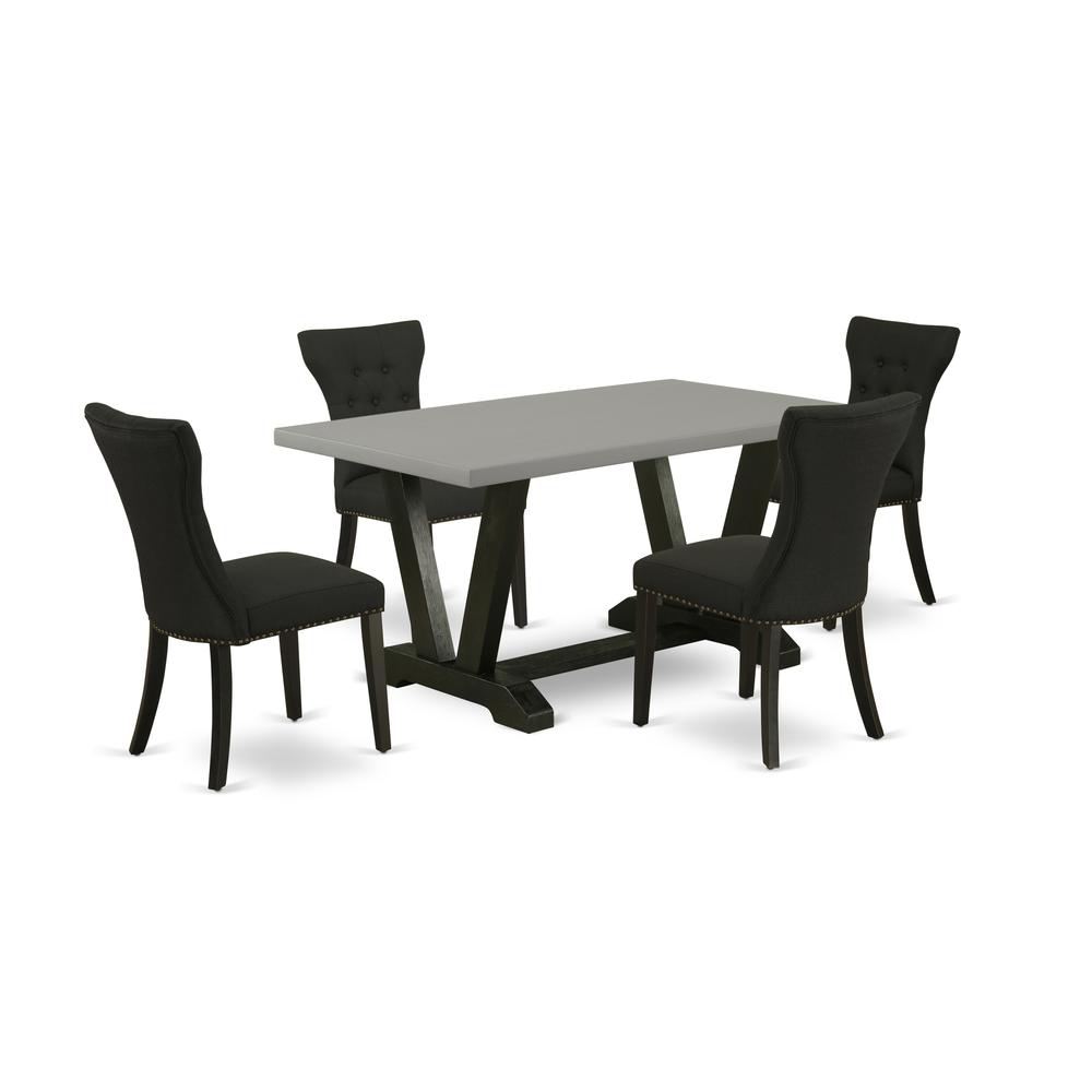 East West Furniture V696GA124-5 5-Pc Modern Dining Set - 4 Dining Chairs and 1 Modern Rectangular Cement Kitchen Table Top with Button Tufted Chair Back - Wire Brushed Black Finish. Picture 1