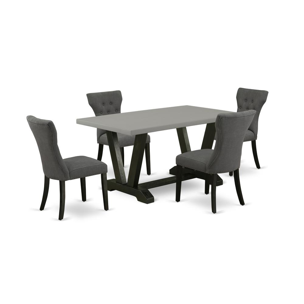 East West Furniture 5-Piece Kitchen Dinette Set Included 4 Kitchen Dining chairs Upholstered Seat and High Button Tufted Chair Back and Rectangular Table with Cement Color Rectangular Table Top - Blac. Picture 1