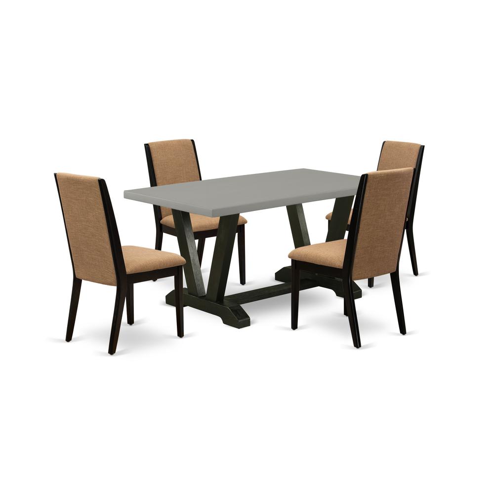 East West Furniture V696LA147-5 5-Piece Awesome Dining Room Table Set a Good Cement Color Wood Dining Table Top and 4 Awesome Linen Fabric Parson Chairs with Stylish Chair Back, Wire Brushed Black Fin. Picture 1