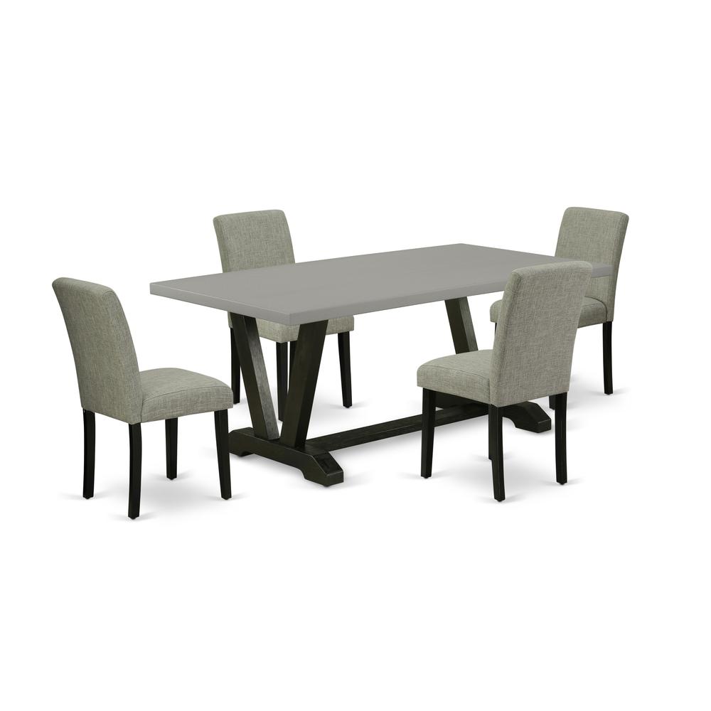 East West Furniture V697AB106-5 5-Pc Modern Dining Table Set - 4 Parson Chairs and 1 Modern Rectangular Cement Breakfast Table Top with High Chair Back - Wire Brushed Black Finish. The main picture.