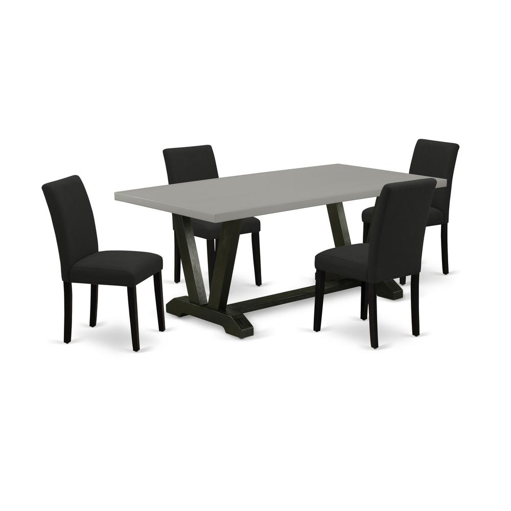East West Furniture 5-Pc wooden dining table set Includes 4 Dining Chairs with Upholstered Seat and High Back and a Rectangular Dining Room Table - Black Finish. Picture 1