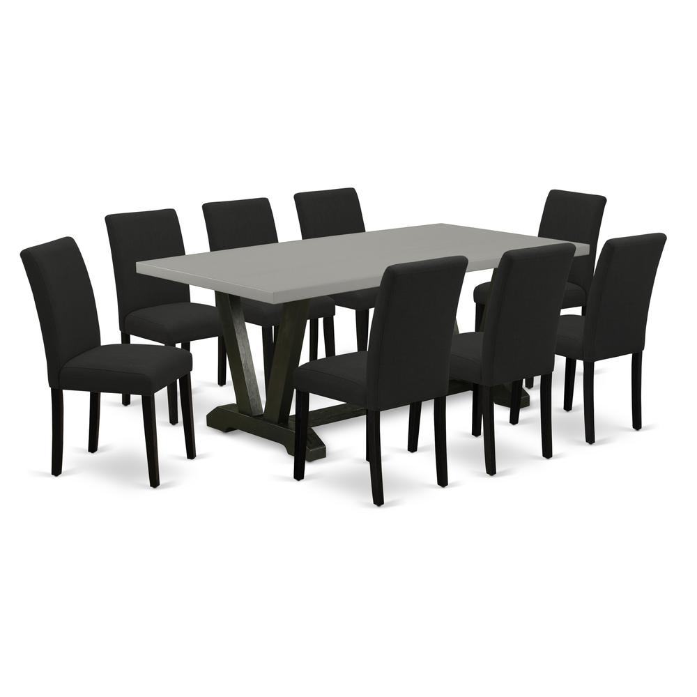 East West Furniture 9-Piece Kitchen Table Set Includes 8 Modern Chairs with Upholstered Seat and High Back and a Rectangular Modern Rectangular Dining Table - Black Finish. Picture 1