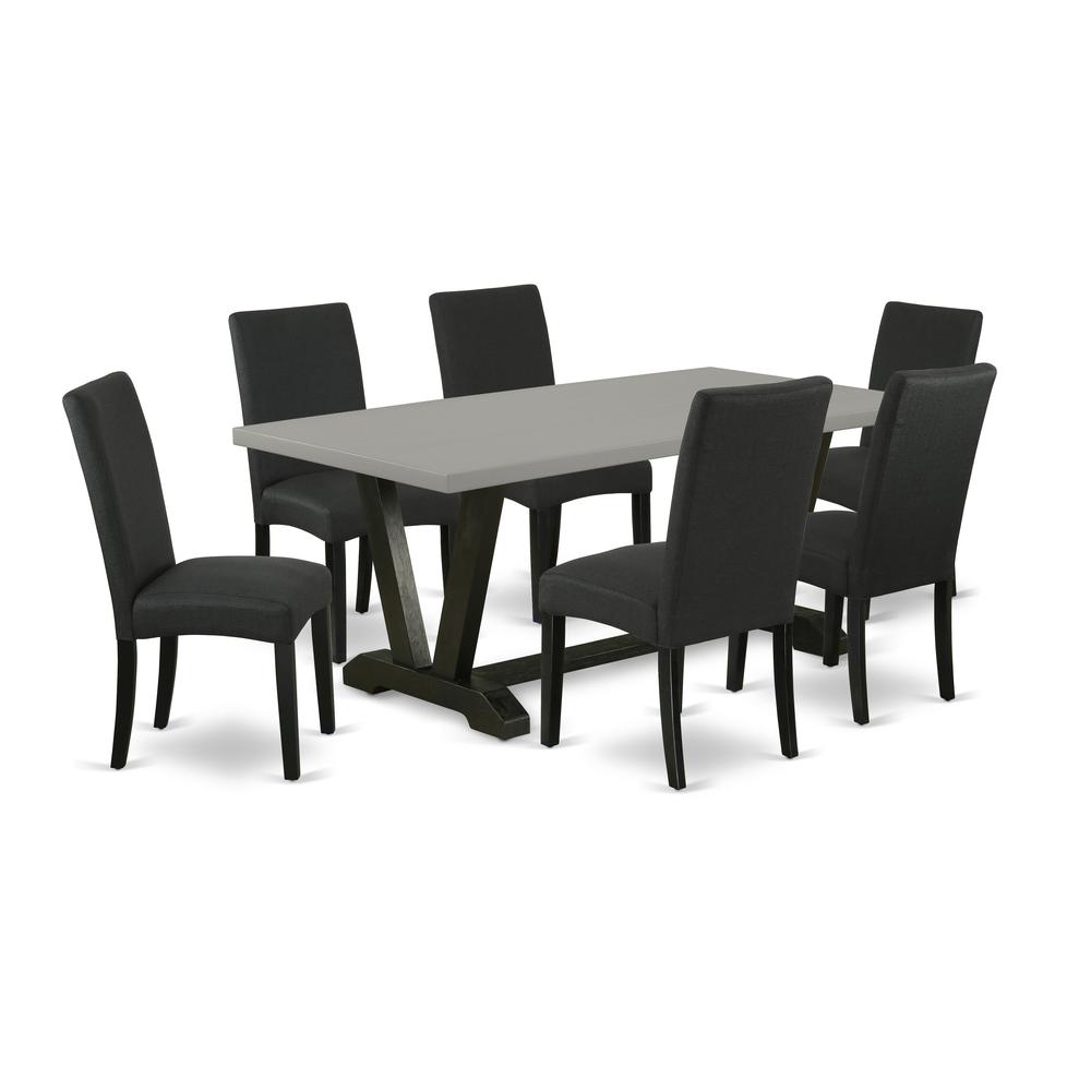 East West Furniture V697DR124-7 - 7-Piece Dining Table Set - 6 Parson Dining Chairs and Dining Table Hardwood Frame. Picture 1