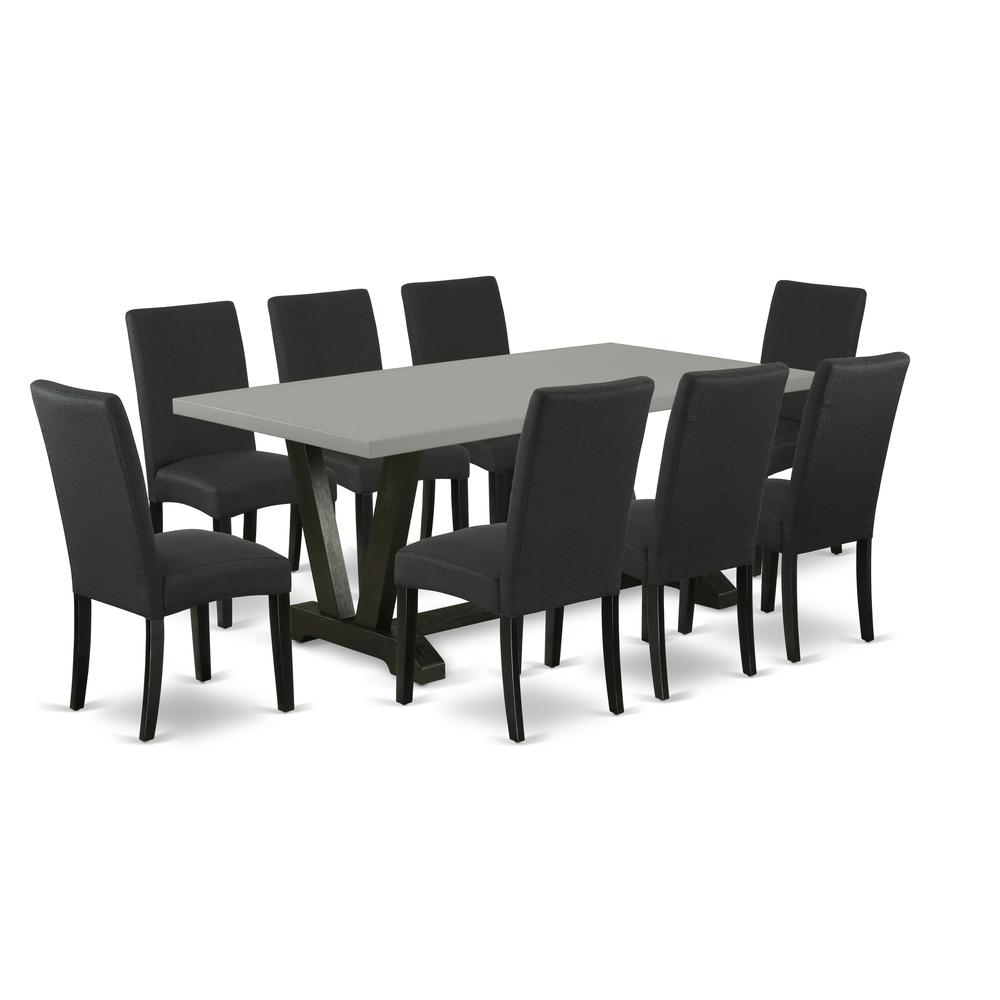 East West Furniture V697DR124-9 - 9-Piece Kitchen Set - 8 Upholstered Dining Chairs and Small Dining Table Solid Wood Structure. Picture 1
