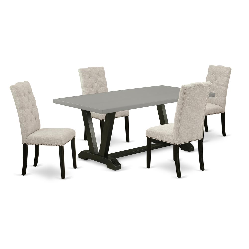 East West Furniture 5-Pc Dining room Table Set Included 4 Kitchen Parson Chair Upholstered Seat and High Button Tufted Chair Back and rectangular dining Dining Table with Cement Color Dining room Tabl. Picture 1