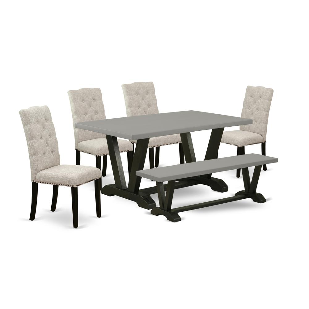 East West Furniture V697EL635-6 - 6-Piece Small Dining Table Set - 4 Kitchen Parson Chairs, a Beautiful Bench and a Rectangular Wood Table Solid Wood Frame. Picture 1