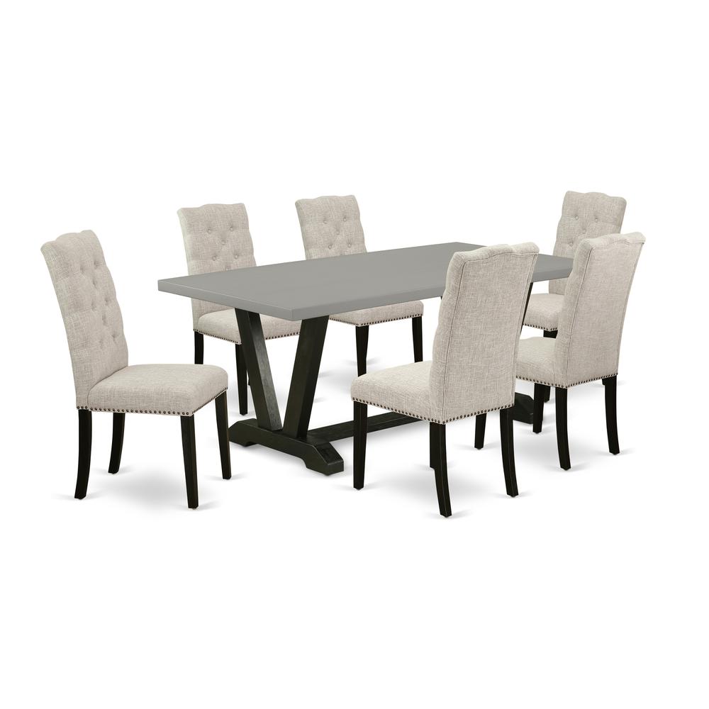 East West Furniture V697EL635-7 - 7-Piece Small Dining Table Set - 6 Parson Dining Chairs and a Rectangular Dining Table Solid Wood Structure. Picture 1