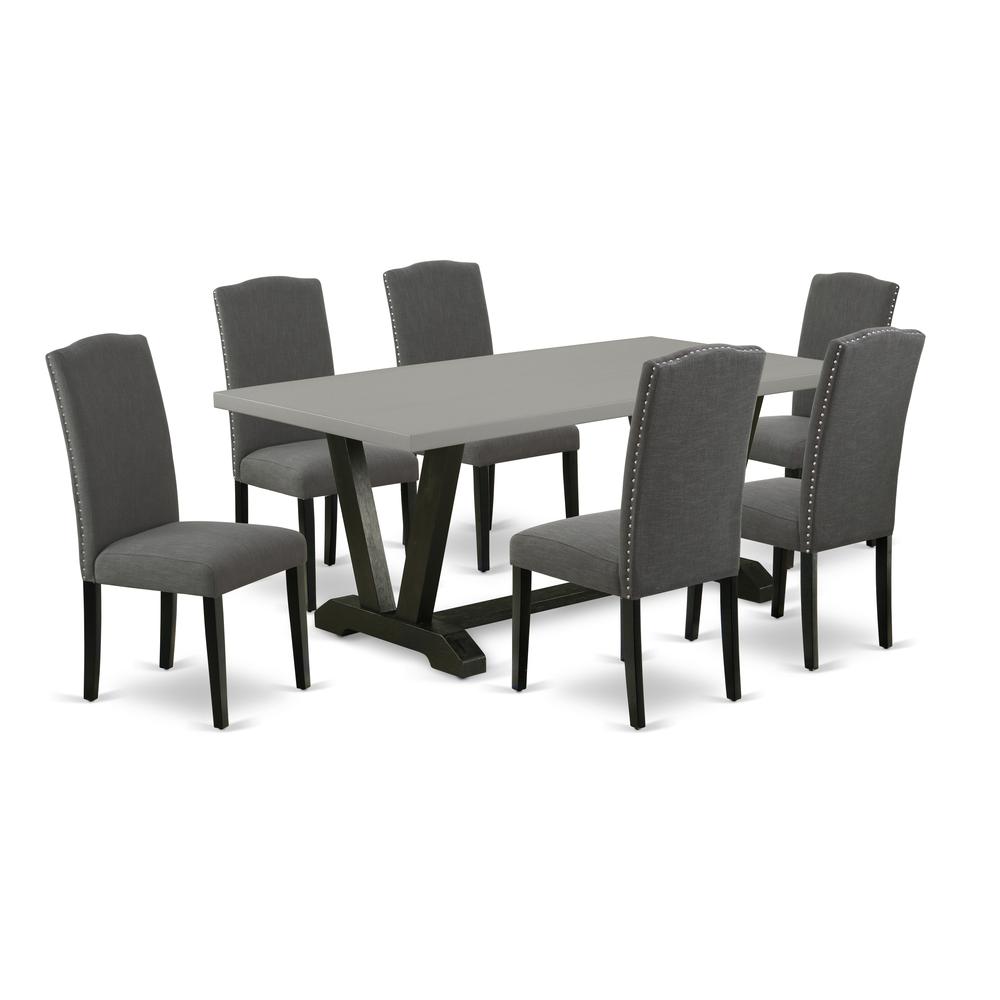 East West Furniture V697EN120-7 - 7-Piece Kitchen Set - 6 Kitchen Parson Chair and a Dinner Table Hardwood Frame. Picture 1