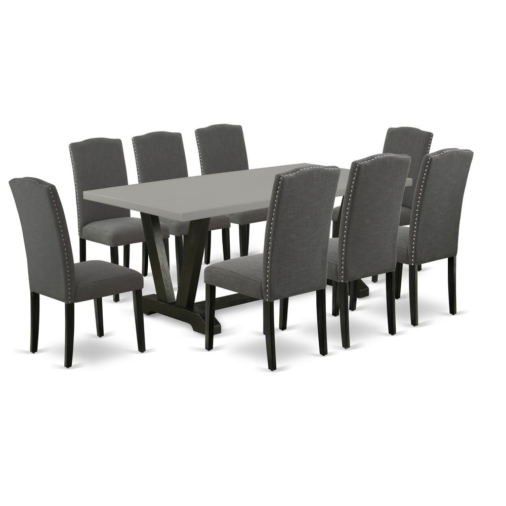 East West Furniture V697EN120-9 - 9-Piece Kitchen Table Set - 8 Parson Chairs and a Rectangular Kitchen Table Hardwood Structure. Picture 1