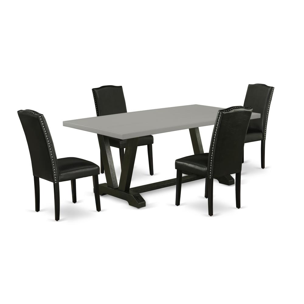 East West Furniture V697EN169-5 5-Pc Kitchen Dining Set - 4 Parson Chairs and 1 Modern Rectangular Cement Dining Table Top with High Chair Back - Wire Brushed Black Finish. Picture 1
