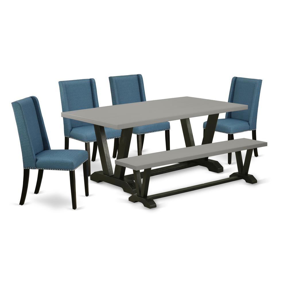East West Furniture V697FL121-6 - 6-Piece Dining Room Set - 4 Parson Chairs, an amazing Bench and a Rectangular Small Dining Table Hardwood Frame. Picture 1