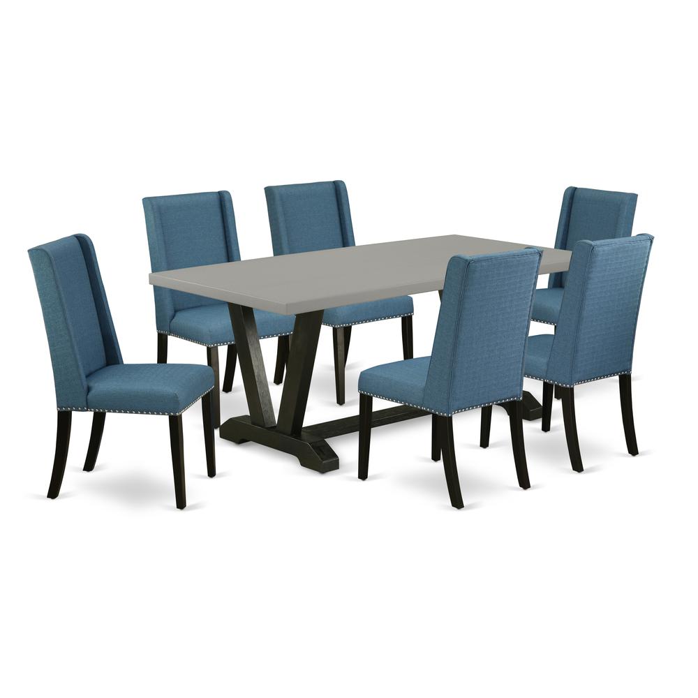 East West Furniture V697FL121-7 - 7-Piece Kitchen Table Set - 6 Parson Chairs and Dinner Table Hardwood Structure. Picture 1
