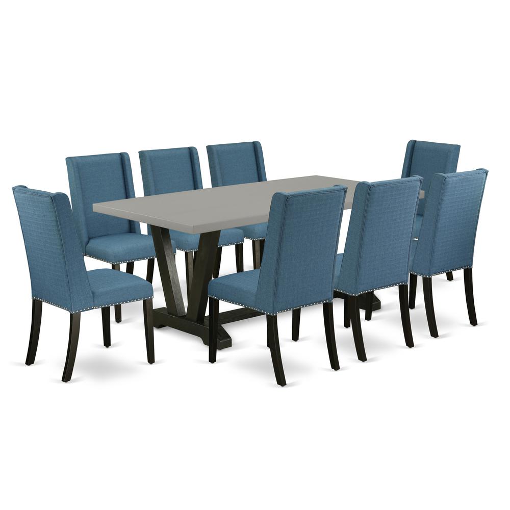 East West Furniture V697FL121-9 - 9-Piece Dining Table Set - 8 Parson Dining Chairs and Dining Table Hardwood Frame. Picture 1