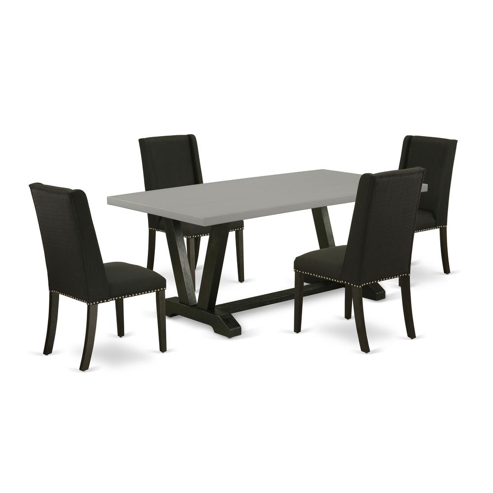 East West Furniture 5-Pc Mid Century Dining Table Set Included 4 kitchen parson chairs Upholstered Seat and Stylish Chair Back and Rectangular Dinette Table with Cement Color Rectangular Table Top - B. Picture 1