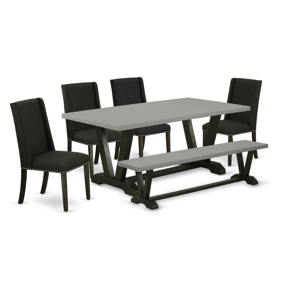 East West Furniture V697FL624-6 - 6-Piece Dining Table Set - 4 Dining Room Chairs, an amazing Bench and Wood Dining Table Solid Wood Frame. Picture 1