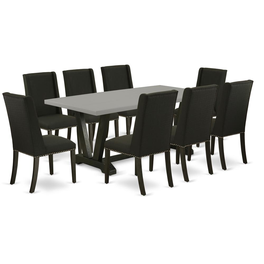 East West Furniture V697FL624-9 - 9-Piece Small Dining Table Set - 8 Parson Dining Chairs and a Rectangular Dining Table Solid Wood Structure. Picture 1