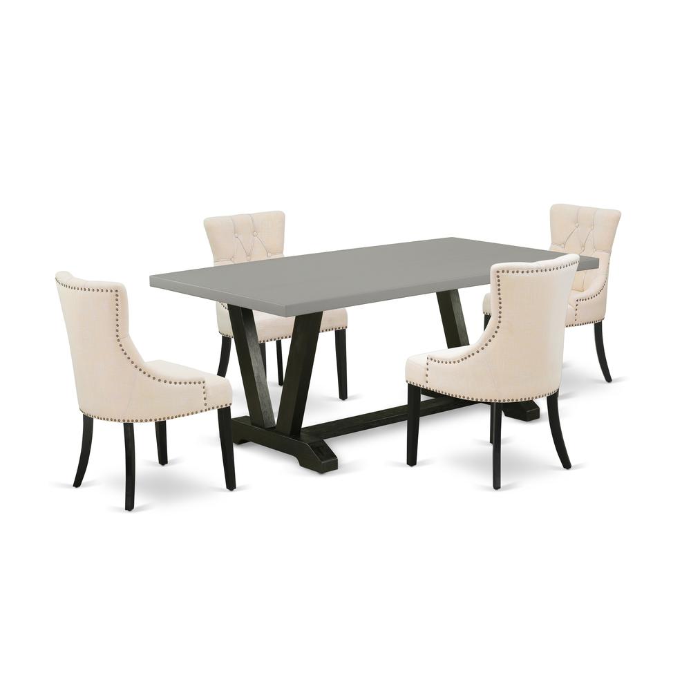 East West Furniture V697FR102-5 5-Pc Dinette Set - 4 Parson Chairs and 1 Modern Rectangular Cement Wood Dining Table Top with Button Tufted Chair Back - Wire Brushed Black Finish. Picture 1