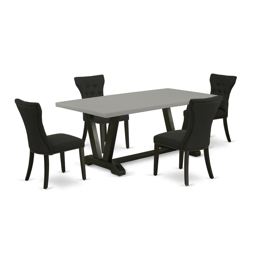 East West Furniture V697GA124-5 5-Pc Kitchen Dining Set - 4 Dining Padded Chairs and 1 Modern Rectangular Cement Kitchen Table Top with Button Tufted Chair Back â€“ Wire Brushed Black Finish. Picture 1