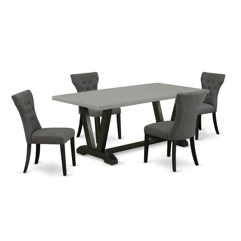 East West Furniture 5-Piece kitchen table set Included 4 Dining chairs Upholstered Seat and High Button Tufted Chair Back and Rectangular Table with Cement Color Dining Table Top - Black Finish. Picture 1