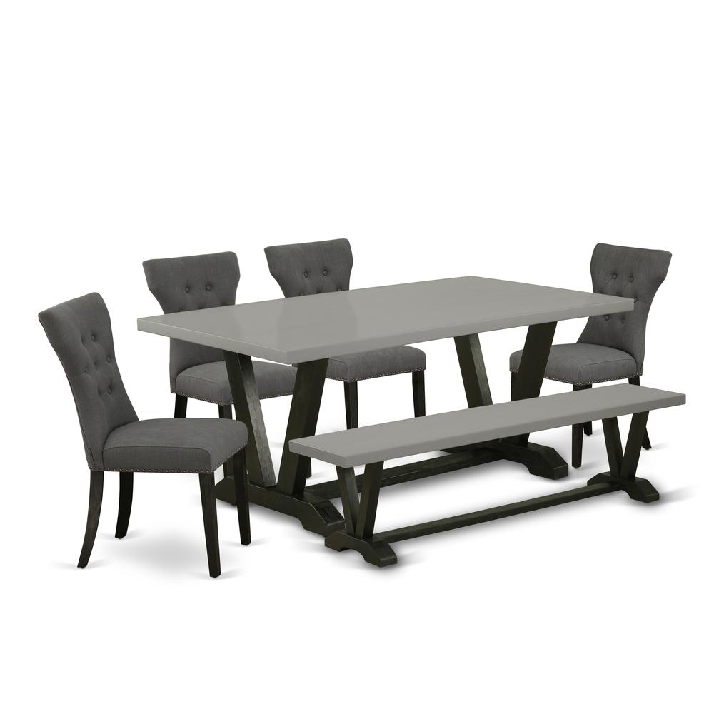 East West Furniture V697Ga650-6 - 6-Piece Dinette Set - 4 Parson Dining Chairs, a Lovely Bench and Dining Table Solid Wood Structure. Picture 1