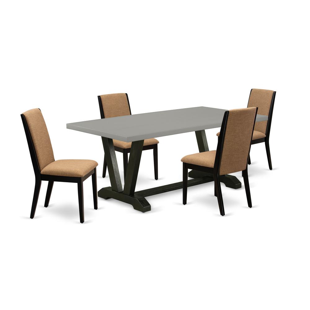 East West Furniture V697LA147-5 5-Piece Fashionable Rectangular Dining Room Table Set a Great Cement Color rectangular Table Top and 4 Awesome Linen Fabric Padded Chairs with Stylish Chair Back, Wire. Picture 1