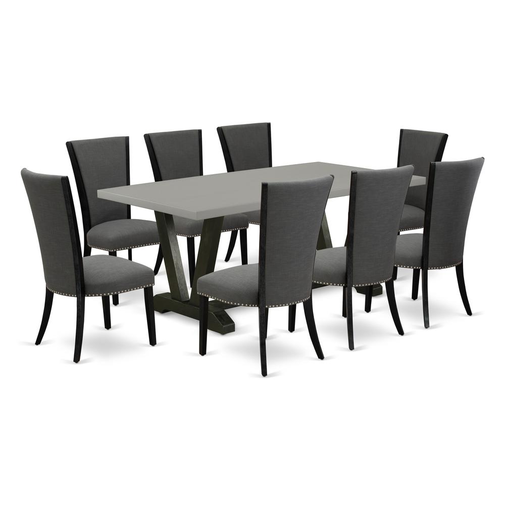 East West Furniture V697VE650-9 9Pc Dinette Sets for Small Spaces Consists of a Dinette Table and 8 Parson Dining Chairs with Dark Gotham Grey Color Linen Fabric, Medium Size Table with Full Back Chai. The main picture.