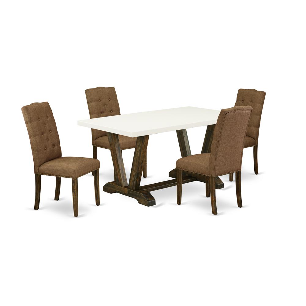 East West Furniture 5-Pc Dining room Set Included 4 Kitchen Dining chairs Upholstered Seat and High Button Tufted Chair Back and Rectangular Mid Century Dining Table with Linen White Dining room Table. Picture 1