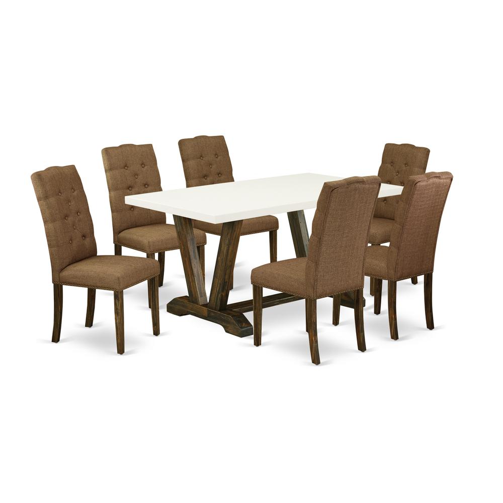 East West Furniture V726EL718-7 - 7-Piece Small Dining Table Set - 6 Dining Room Chairs and a Rectangular Dining Table Solid Wood Frame. Picture 1