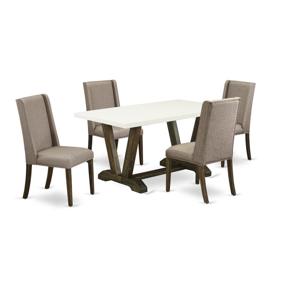 East West Furniture 5-Piece Modern Dinette Set Included 4 Kitchen Dining chairs Upholstered Seat and Stylish Chair Back and Rectangular Dining room Table with Linen White Dinette Table Top - Distresse. Picture 1