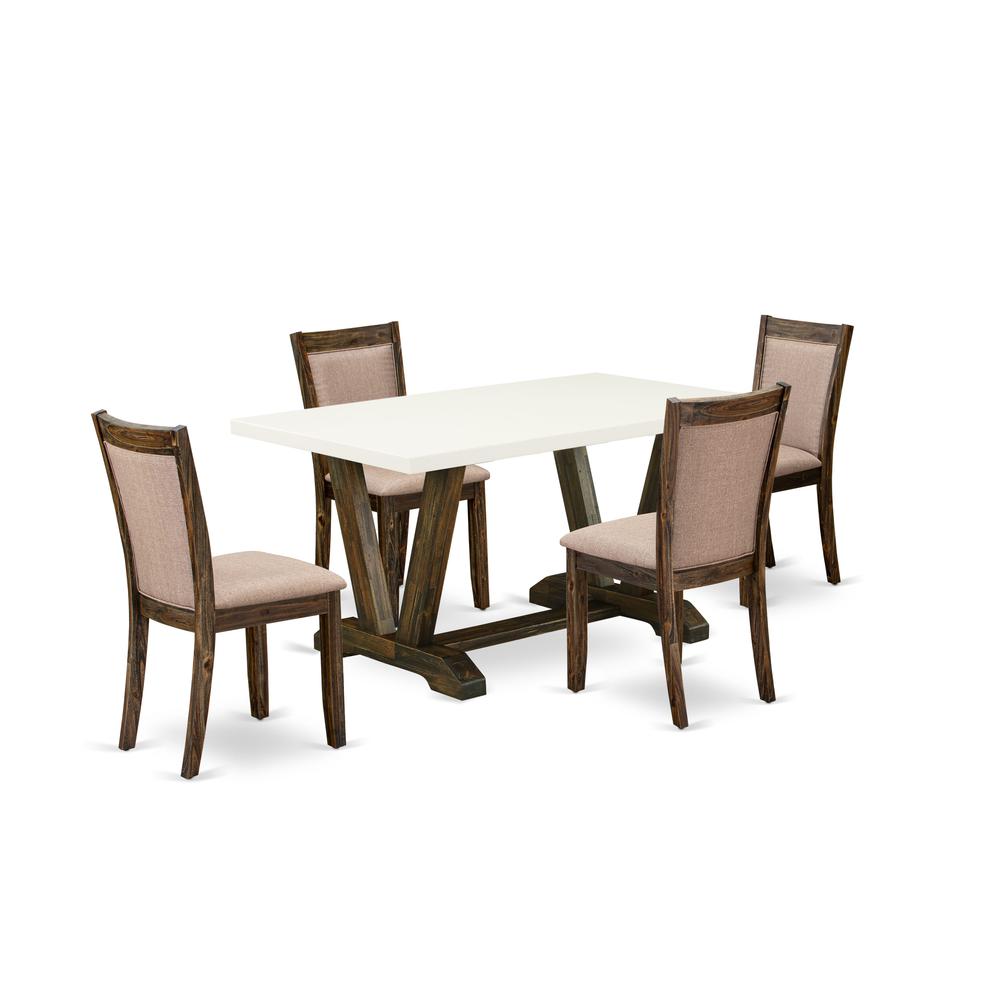 V726MZ716-5 5 Pc Modern Dining Table Set - A Dining Table with Trestle Base and 4 Dining Room Chairs - Distressed Jacobean Finish. Picture 2