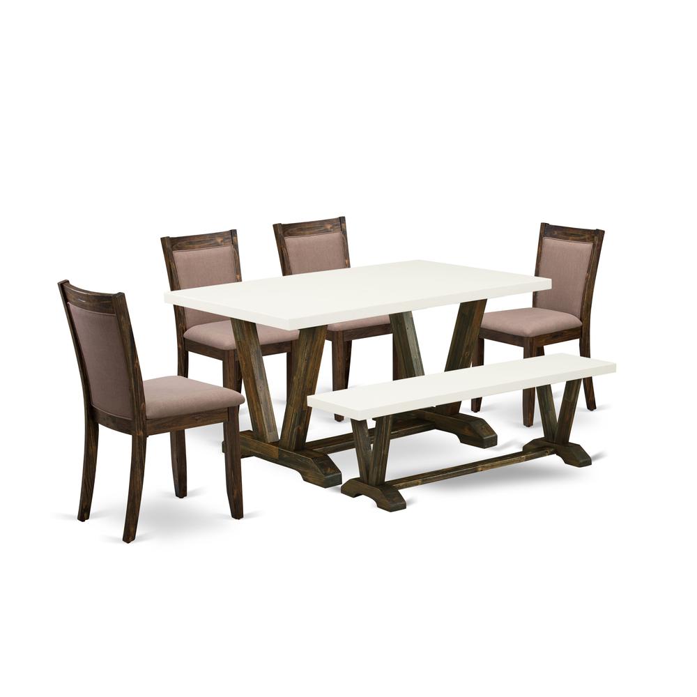 V726MZ748-6 - 6-Pc Dining Set - 4 Parson Dining Chairs, a Dining Bench and 1 Dining Table (Distressed Jacobean Finish). Picture 2