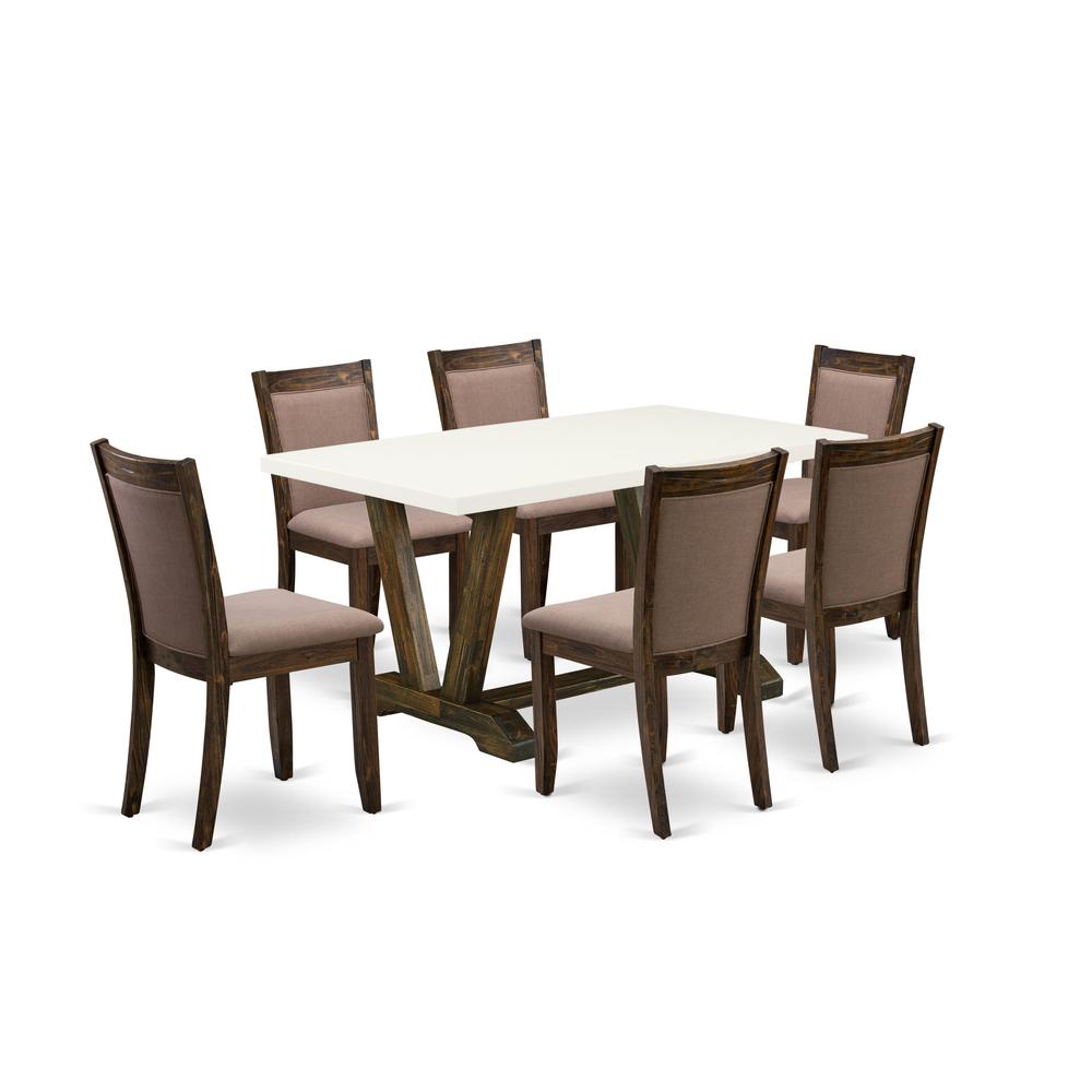 V726MZ748-7 - 7-Pc Modern Dining Table Set - 6 Parson Chairs and 1 Kitchen Dining Table (Distressed Jacobean Finish). Picture 2