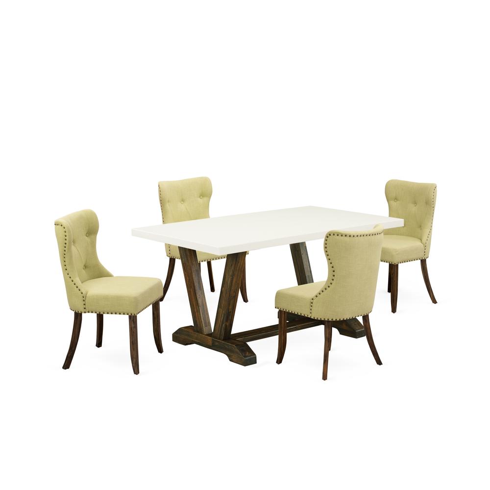 East West Furniture V726SI737-5 5-Pc Kitchen Dining Room Set- 4 Parson Dining Room Chairs with Limelight Linen Fabric Seat and Button Tufted Chair Back - Rectangular Table Top & Wooden Legs - Linen Wh. Picture 1