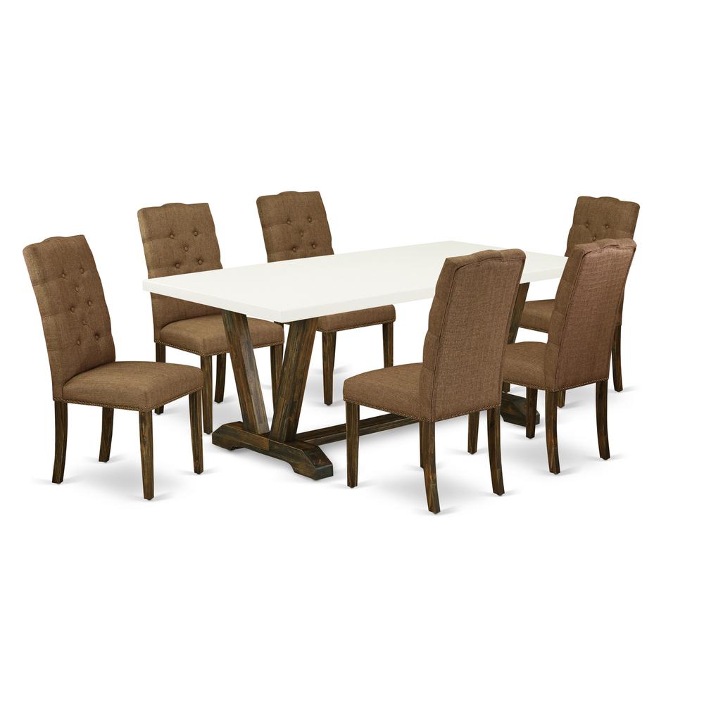 East West Furniture V727EL718-7 - 7-Piece Dining Room Table Set - 6 Parson Dining Chairs and Small Rectangular Rectangular Table Hardwood Frame. Picture 1