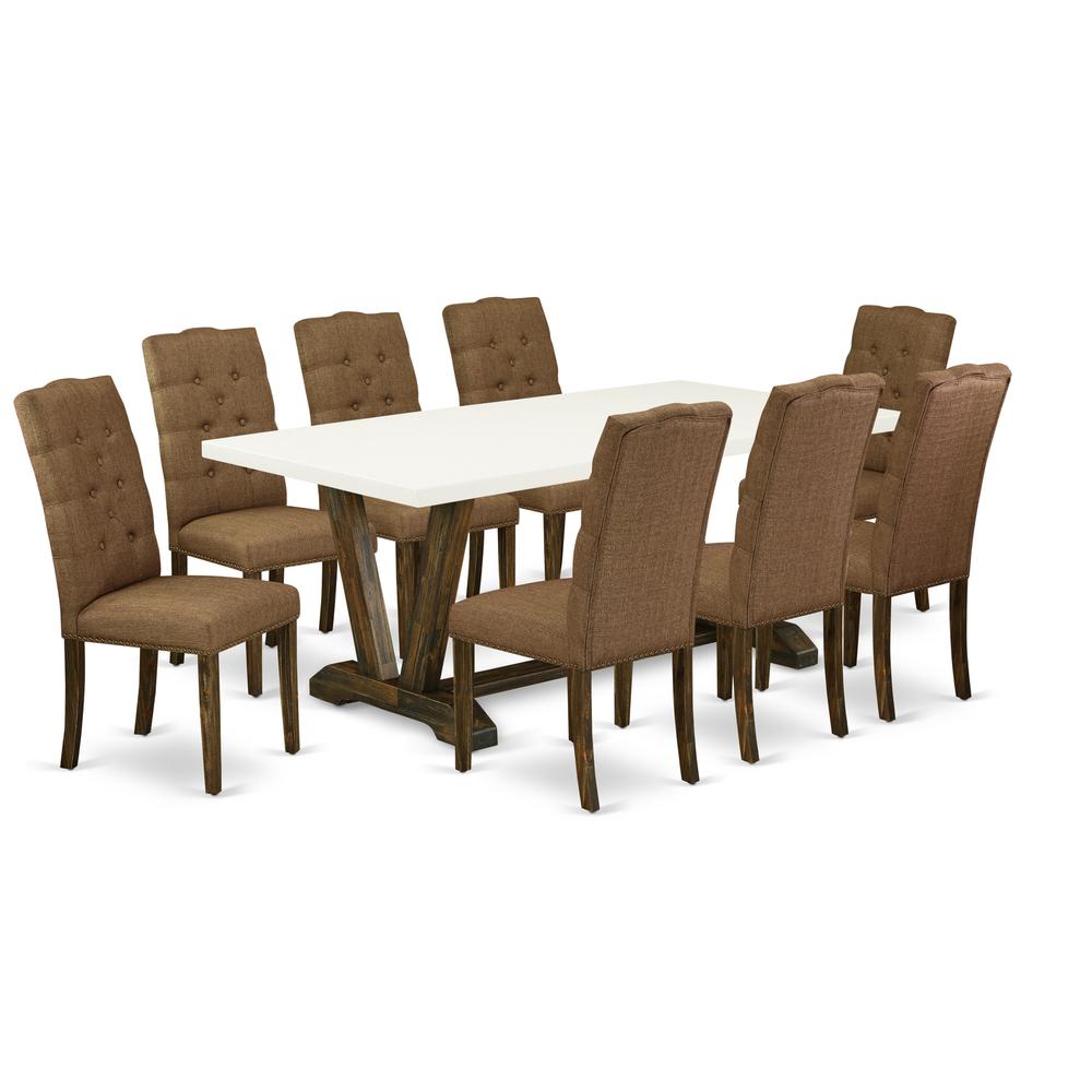 East West Furniture V727EL718-9 - 9-Piece Dining Set - 8 Parsons Chairs and a Modern Dining Table Solid Wood Structure. Picture 1