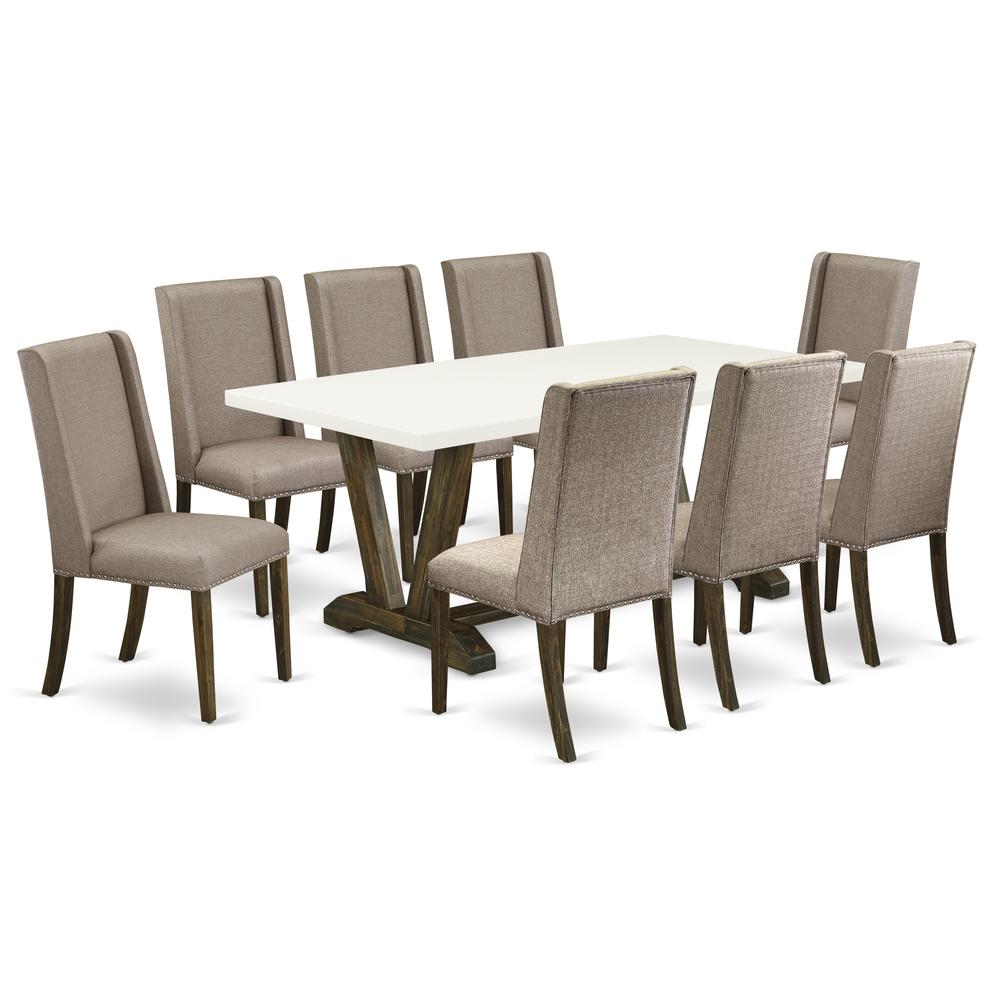 East West Furniture V727FL716-9 - 9-Piece Modern Dining Table Set - 8 Parson Chairs and a Rectangular Dining Table Solid Wood Frame. Picture 1