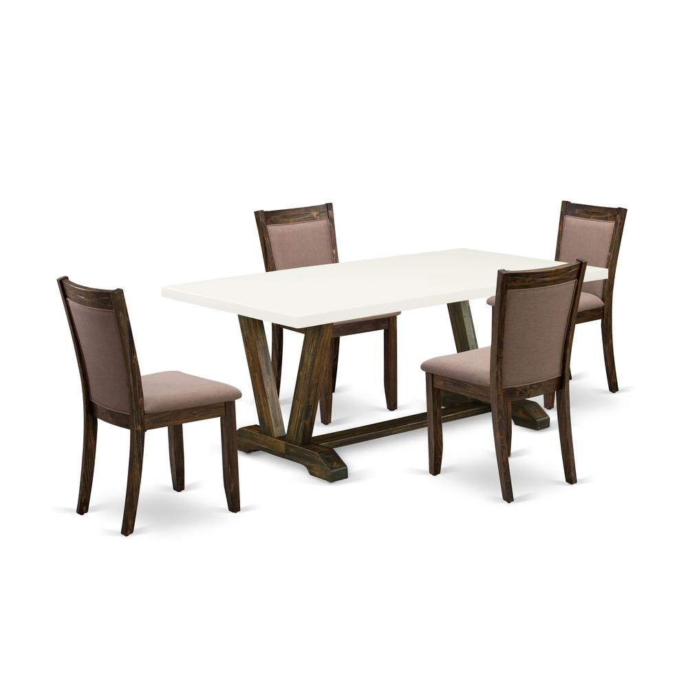 V727MZ748-5 5 Piece Dining Table Set - A Dinner Table with Trestle Base and 4 Coffee Parson Chairs - Distressed Jacobean Finish. Picture 2