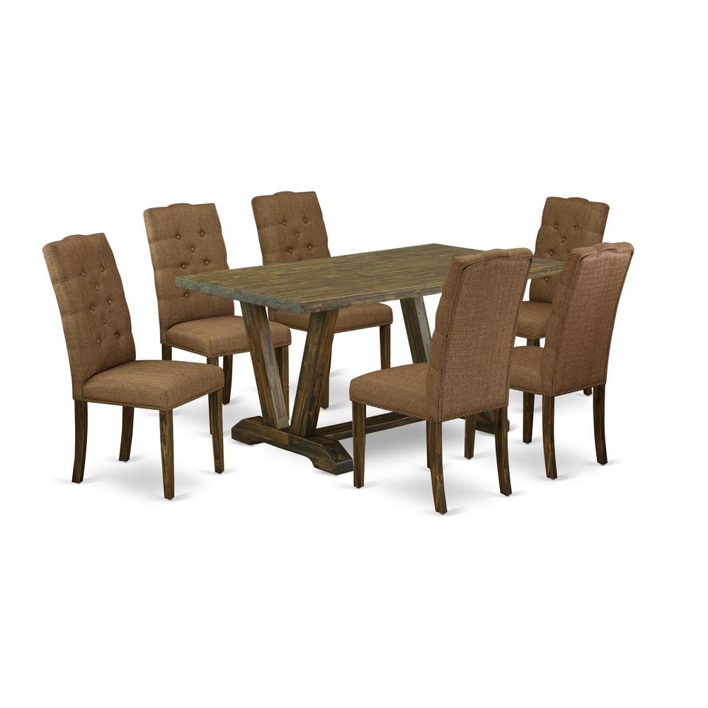 East West Furniture V776EL718-7 - 7-Piece Small Dining Table Set - 6 Dining Chairs and a Rectangular Dinner Table Hardwood Structure. Picture 1