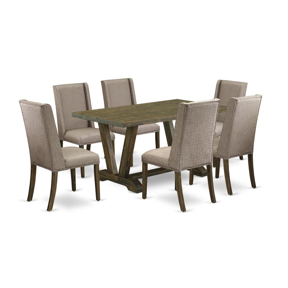 East West Furniture V776FL716-7 - 7-Piece Dining Room Set - 6 Parson Chairs and Kitchen Table Solid Wood Frame. Picture 1