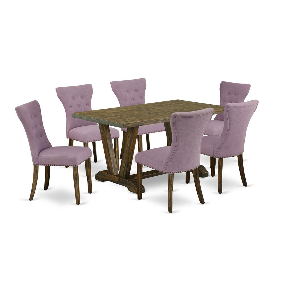 East West Furniture V776Ga740-7 - 7-Piece Small Dining Table Set - 6 Parson Chairs and Dining Room Table Solid Wood Structure. The main picture.