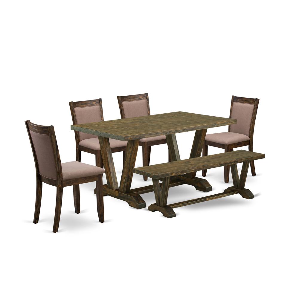 V776MZ748-6 - 6-Pc Dining Set - 4 Dining Chairs, a Dining Bench and 1 Modern Dining Table (Distressed Jacobean Finish). Picture 2