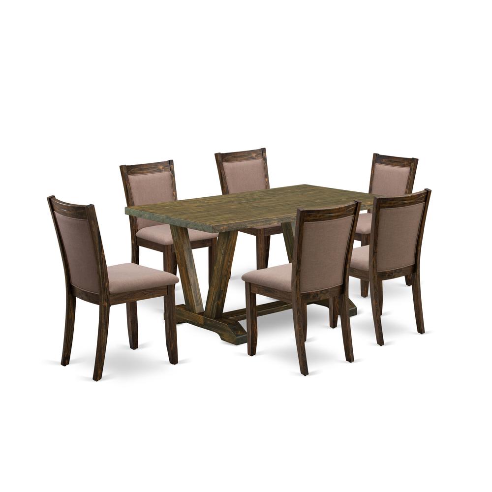 V776MZ748-7 - 7-Pc Dinette Room Set - 6 dining room chairs and 1 Dining Table (Distressed Jacobean Finish). Picture 2