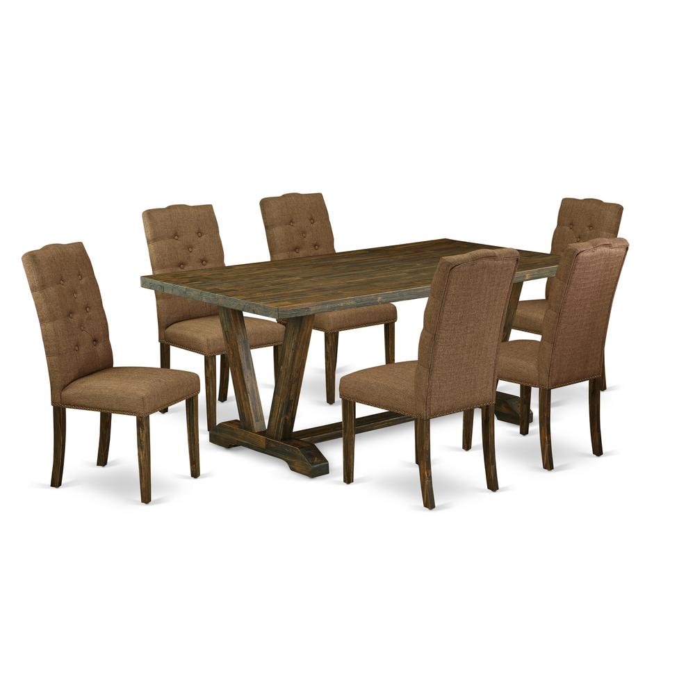 East West Furniture V777EL718-7 - 7-Piece Modern Dining Table Set - 6 Parson Chairs and a Rectangular Dining Table Solid Wood Frame. Picture 1