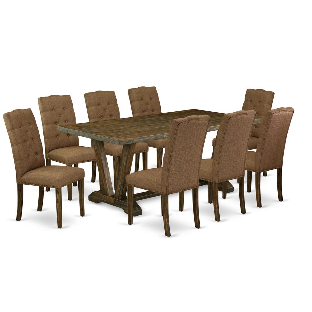 East West Furniture V777EL718-9 - 9-Piece Dinette Set - 8 Parson Chairs and a Rectangular Dinette Table Hardwood Structure. Picture 1
