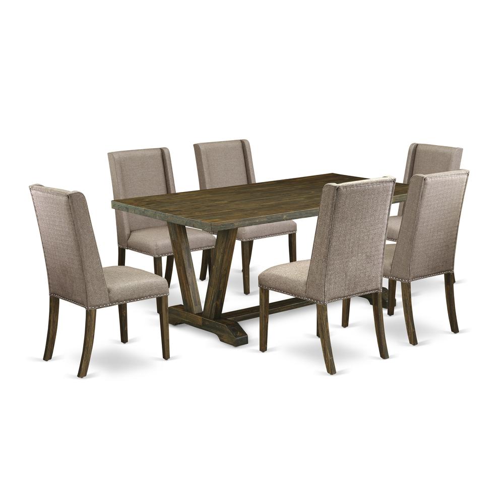 East West Furniture V777FL716-7 - 7-Piece Dining Table Set - 6 Person Dining Chairs and Small Rectangular Table Solid Wood Frame – High Back Button. Picture 1