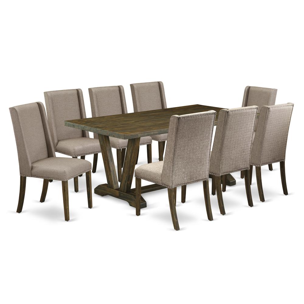 East West Furniture V777FL716-9 - 9-Piece Modern Dining Table Set - 8 Parson Chairs and a Rectangular Dining Table Hardwood Frame. Picture 1