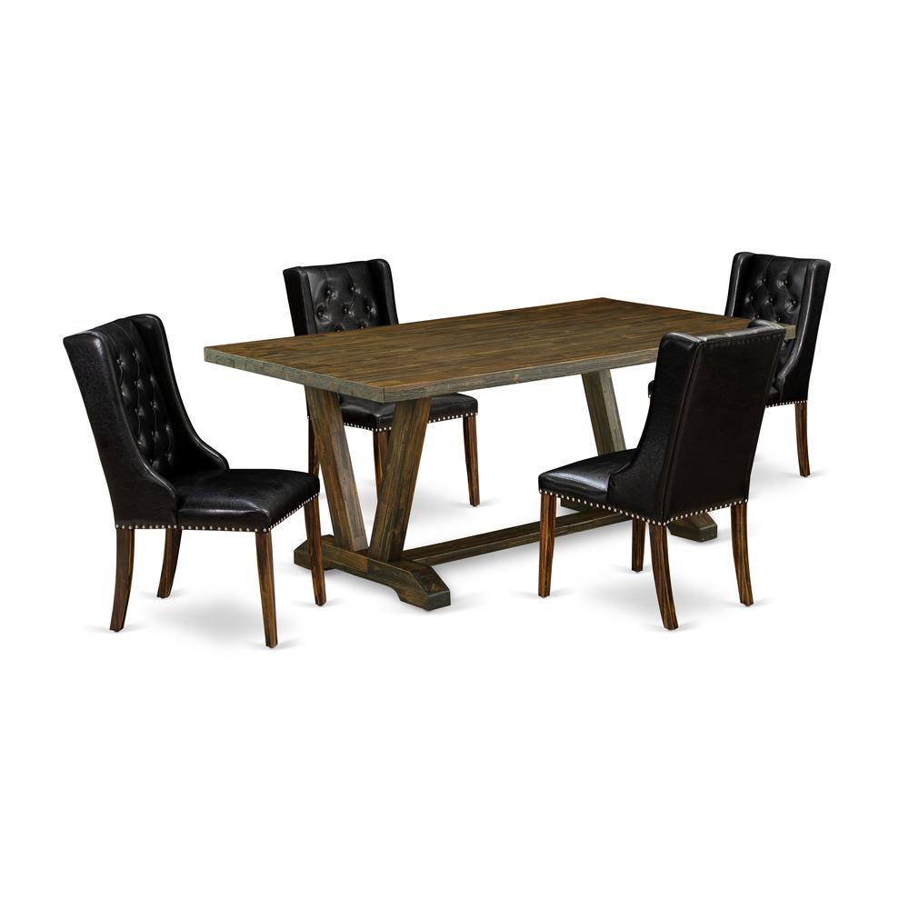 East West Furniture V777FO749-5 5 Piece Dining Table Set - 4 Black Pu Leather Dining Room Chairs Button Tufted with Nail heads and Dining Table - Distressed Jacobean Finish. Picture 1